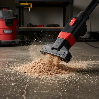 Vacmaster Professional shop vacuum demonstrating powerful suction in a workshop